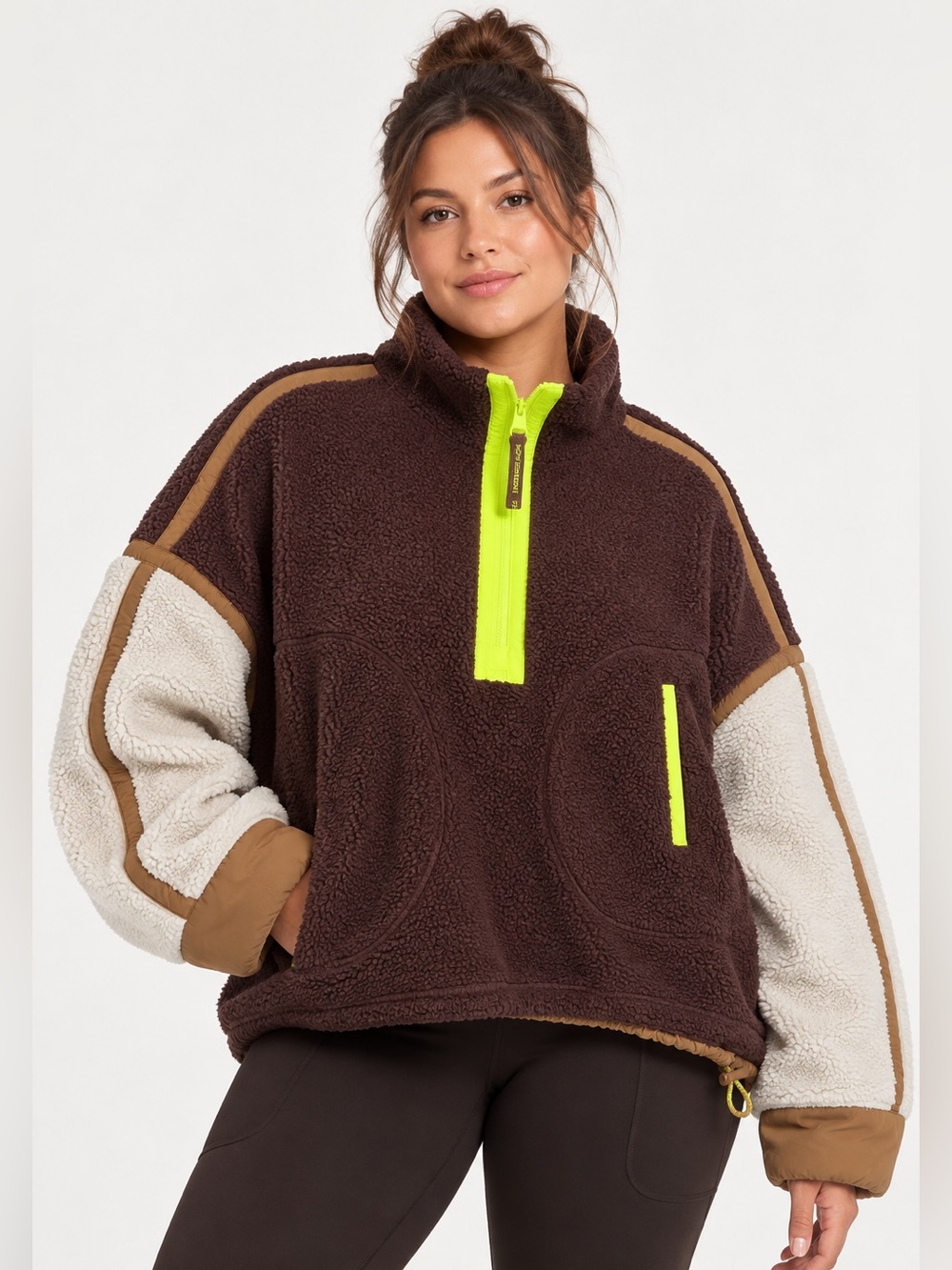#1038 FP Movement Hit The Slopes Colorblock Fleece Pullover XL Brown Cream